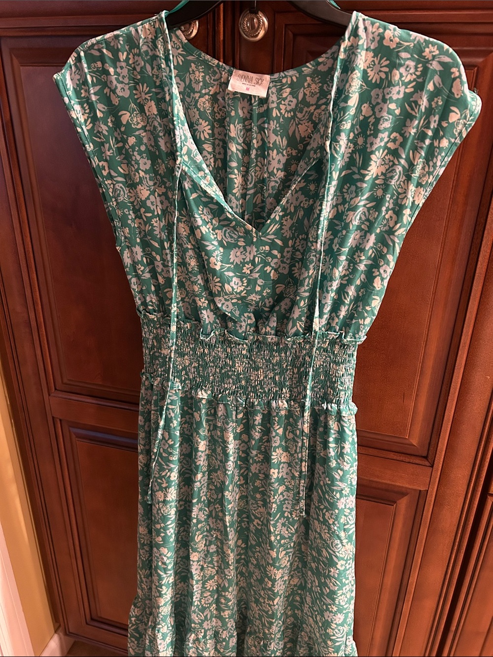 Sienna Sky Teal Floral Smocked Midi Dress